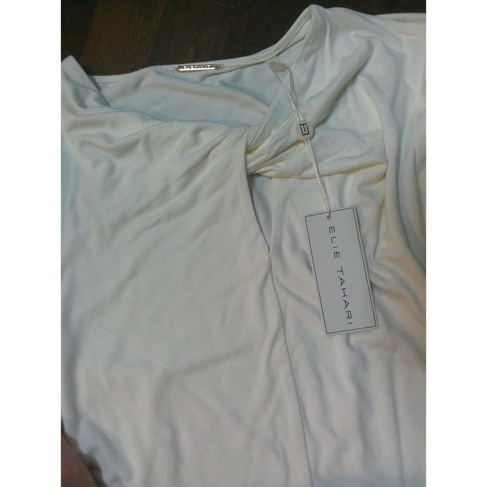 Elie Tahari Top Women M Cream NWT Twist Keyhole Neck Long Sleeve Viscose Blend - Picture 6 of 8